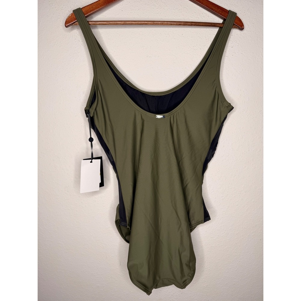 New DKNY Womens Ruched Mesh Side One Piece Swimsuit Olive Green DI2MS536 Size 14 - Picture 5 of 13
